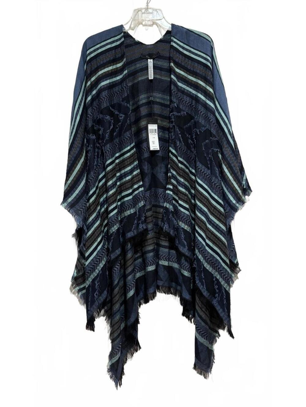 BCBGMAXAZRIA Chambray Striped Poncho Wrap OS